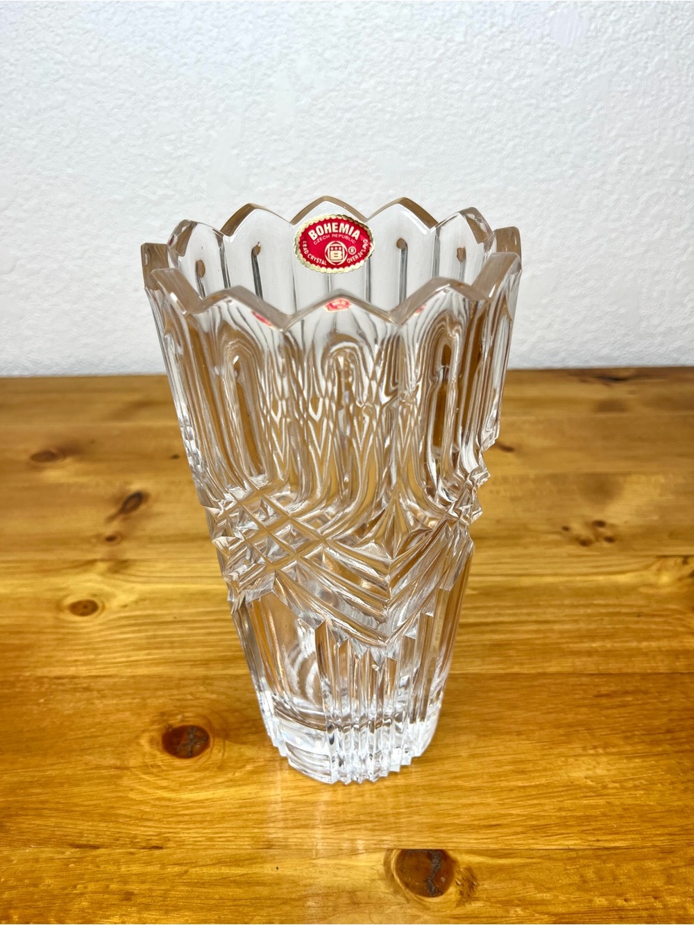 Vintage Bohemia Czech Republic 24% Lead Crystal Cut Clear Glass Vase Luxury Art